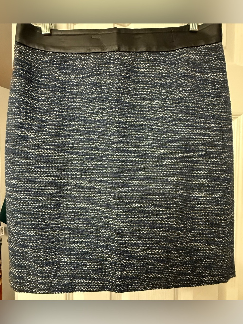 Ann Taylor Navy Tweed Pencil Skirt with Black Waistband